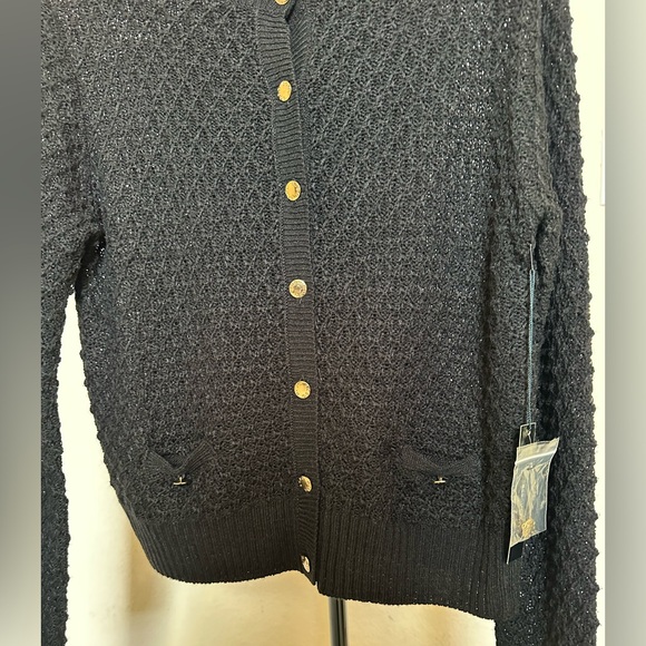 BCBGMaxAzria Crew Neck Long Sleeve Button Front Cardigan with Gold Accents. Sz L - Picture 7 of 12